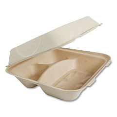 World Centric Fiber Hinged Containers, 3-Compartments, 9 x 9 x 3, Natural, 300/Carton (TOSCU9T)