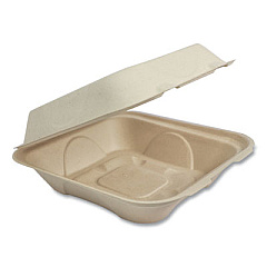 World Centric Fiber Hinged Containers, 9 x 9 x 3, Natural, 300/Carton (TOSCU9)