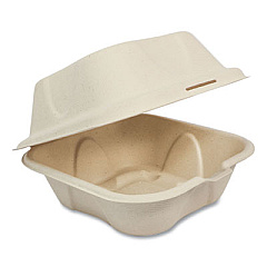 World Centric Fiber Hinged Burger Box Containers, 6 x 6 x 3, Natural, 500/Carton (TOSCU15B)