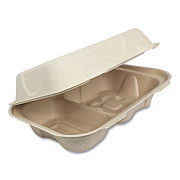 World Centric Fiber Hinged Hoagie Box Containers, 2-Compartment, 9 x 6 x 3, Natural, 500/Carton (TOSCU34D)