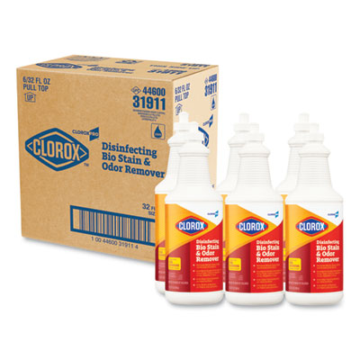 Clorox Disinfecting Bio Stain and Odor Remover, Fragranced, 32 oz Pull-Top Bottle, 6/CT (31911)