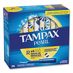 Tampax Pearl Tampons, Regular Absorbency, 36/Box, 12 Box/Carton (71127)