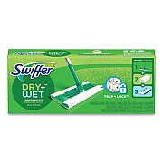 Swiffer Sweeper Mop, 10 x 4.8 White Cloth Head, 46" Green/Silver Aluminum/Plastic Handle, 6/Carton (92815CT)