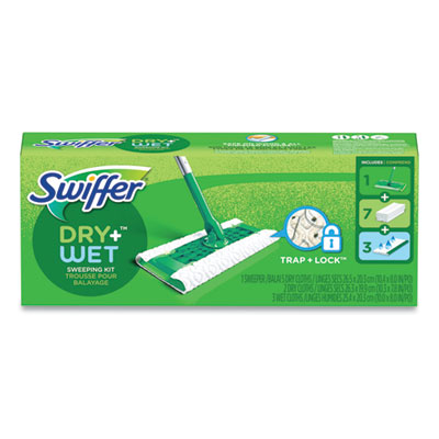 Swiffer Sweeper Mop, 10 x 4.8 White Cloth Head, 46" Green/Silver Aluminum/Plastic Handle, 6/Carton (92815CT)