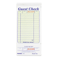 Rediform Guest Check Book, 3.38 x 6.5, 1/Page, Tear-Off at Bottom, 50 Forms (5F740)