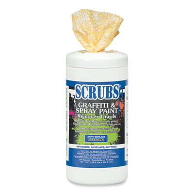 SCRUBS Graffiti and Spray Paint Remover Towels, Orange on White, 10 x 12, 30/Canister (90130EA)