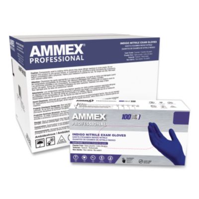 AMMEX Professional Nitrile Exam Gloves, Powder-Free, Large, 3 mil Thick, Indigo, 100/Box (AINPF46100)