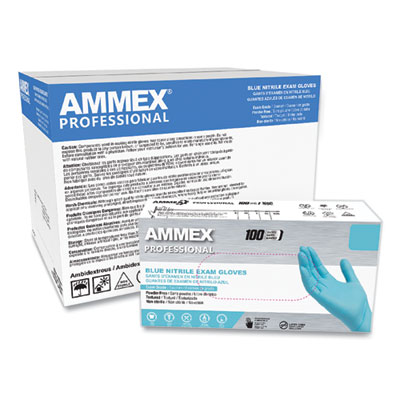 AMMEX Professional Nitrile Exam Gloves, Powder-Free, 3 mil, Medium, Blue, 100/Box (APFN44100)