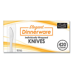 Berkley Square Elegant Dinnerware Heavyweight Cutlery, Individually Wrapped, Knife, White, 420/Box (90183)