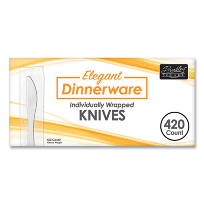 Berkley Square Elegant Dinnerware Heavyweight Cutlery, Individually Wrapped, Knife, White, 420/Box (90183)