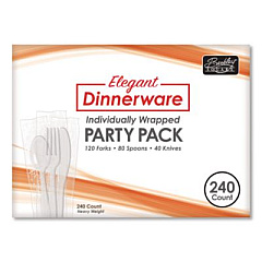 Berkley Square Elegant Dinnerware Heavyweight Cutlery Assortment, Heavyweight, (120) Forks/(80) Spoons/(40) Knives, Plastic, White, 240/Box (90191)