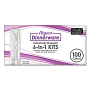 Berkley Square Elegant Dinnerware Heavyweight Cutlery Kit, Individually Wrapped, Knife/Fork/Spoon/Salt/Pepper/Napkin, White, 100/Box (90215)