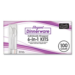 Berkley Square Elegant Dinnerware Heavyweight Cutlery Kit, Individually Wrapped, Knife/Fork/Spoon/Salt/Pepper/Napkin, White, 100/Box (90215)
