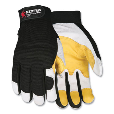 MCR Safety Goatskin Leather Palm Mechanics Gloves, Black/Yellow/White, X-Large (906XL)