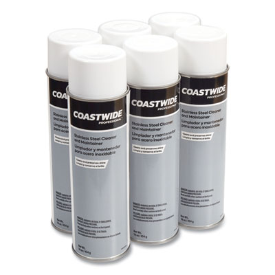 Coastwide Professional Stainless Steel Cleaner and Maintainer, Fresh and Clean, 16 oz Aerosol Spray, 6/Carton (58498A50877)