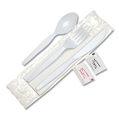 Dixie Individually Wrapped Mediumweight Polystyrene Cutlery, Knife/Fork/Teaspoon/Salt/Pepper/Napkin, White, 250/Carton (CM26NSPC7)