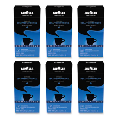 Lavazza Decaffeinato Ricco Espresso Coffee Capsules, Intensity 6, 0.17 oz, 10/Box, 6 Boxes/Carton (99)