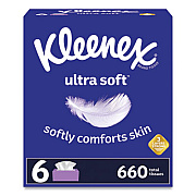 Kleenex Ultra Soft Facial Tissue, 3-Ply, White, 8.2 x 8.4, 110 Sheets/Box, 6 Boxes/Pack (51759)