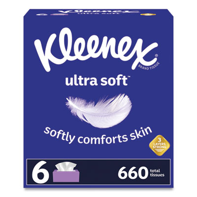 Kleenex Ultra Soft Facial Tissue, 3-Ply, White, 8.2 x 8.4, 110 Sheets/Box, 6 Boxes/Pack (51759)
