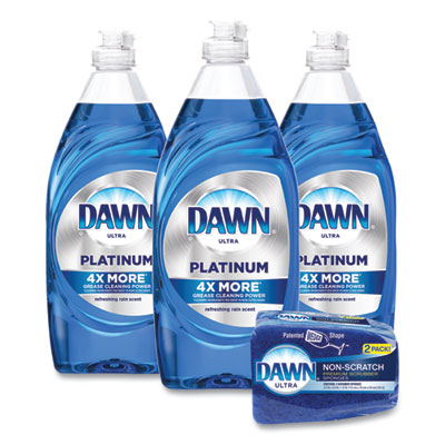 Dawn Platinum Liquid Dish Detergent, Refreshing Rain Scent, (3) 24 oz Bottles Plus (2) Sponges/Carton (49041)
