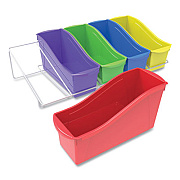Storex Book Bins with Metal Shelf Rack, 14.3 x 25.69 x 7.25, 5 Assorted Color Bins, White Epoxy Metal Rack (71125U01C)