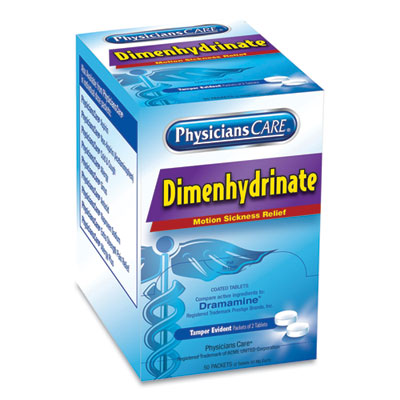 PhysiciansCare Dimenhydrinate (Motion Sickness) Tablets, 2/Pack, 50 Pack/Box (90031)