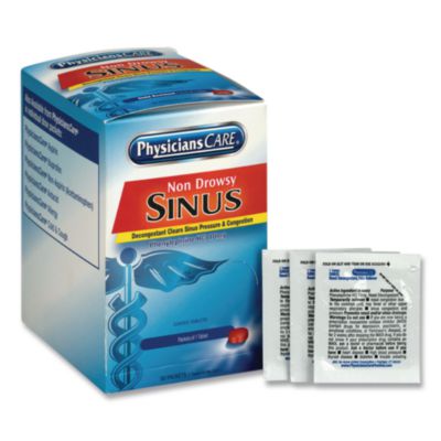 PhysiciansCare Non-Drowsy Sinus Decongestant Congestion Medication, One Tablet/Pack, 50 Packs/Box (90087)
