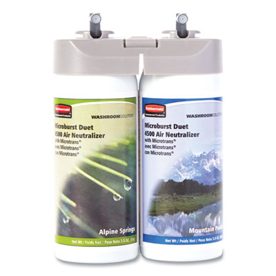 Rubbermaid Commercial Microburst Duet Refills, Alpine Springs/Mountain Peaks, 3 oz Aerosol Spray, 4/Carton (3485950)