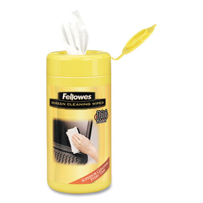 Fellowes Screen Cleaning Wet Wipes, 5.12" x 5.90", 100/Tub (99703)
