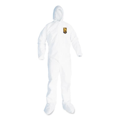 KleenGuard A20 Breathable Particle Protection Coveralls, Elastic Back, Hood and Boots, Large, White, 24/Carton (49123)