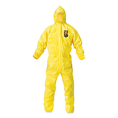 KleenGuard A70 Chemical Spray Protection Coveralls, Elastic Wrists, Ankles, Hood, Large, Yellow, 12/Carton (09813)