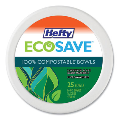 Hefty ECOSAVE Tableware, Bowl, Bagasse, 16 oz, White, 25/Pack (D71625PK)