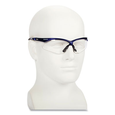 KleenGuard Nemesis Safety Glasses, Metallic Blue Half Frame, Clear Dual Lens, 12/Box (47384)