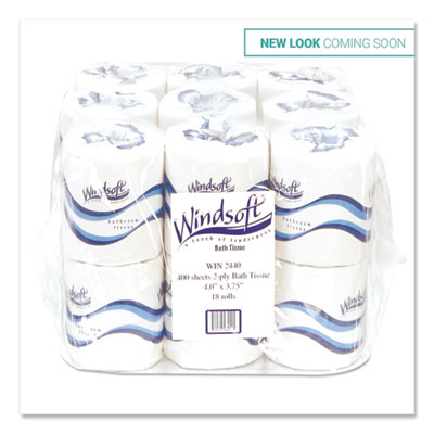 Windsoft Bath Tissue, Septic Safe, 2-Ply, White, 4 x 3.75, 400 Sheets/Roll, 18 Rolls/Carton (WIN2440)