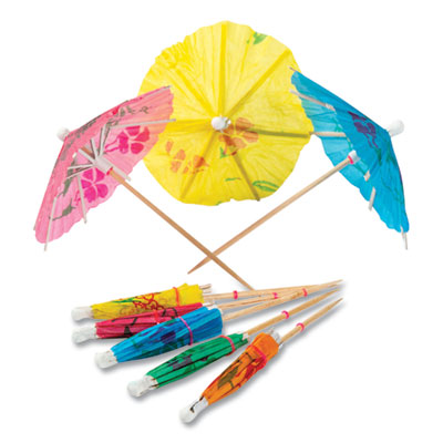 AmerCareRoyal Cocktail Parasols, 3", Assorted, 144/Box, 50 Boxes/Carton (RP144)