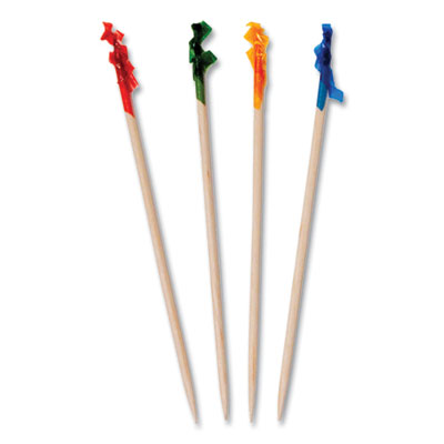 AmerCareRoyal Cellophane-Frill Wood Picks, 4", Assorted, 1,000/Box, 10 Boxes/Carton (R812W)