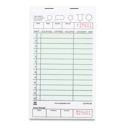 AmerCareRoyal Guest Check Book, Two-Part Carbonless, 4.2 x 7.75, 1/Page, 500 Forms/Book, 4 Books/Carton (GC47972B)