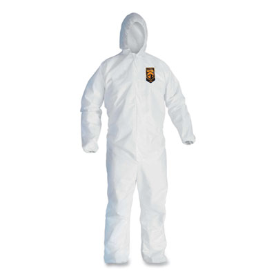 KleenGuard A45 Liquid/Particle Protection Surface Prep/Paint Coverall, Zipper Front, Elastic Wrist/Ankle/Hood, 2XL, White, 25/Carton (41507)
