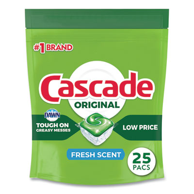 Cascade ActionPacs, Fresh Scent, 13.5 oz Bag, 25/Pack, 5 Packs/Carton (80675)