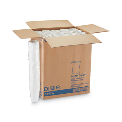 Dixie PerfecTouch Hot/Cold Cups, 12 oz, Paper, White, 50/Bag, 20 Bags/Carton (5342W)