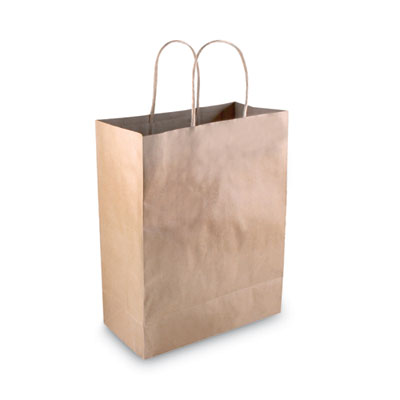 COSCO Premium Shopping Bag, Rope Handles, 8" x 4" x 10.25", Kraft, 50/Box (098375)