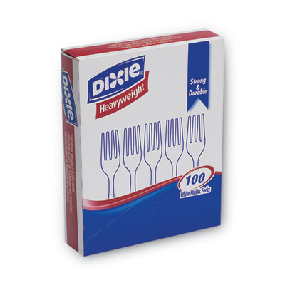 Dixie Plastic Cutlery, Heavyweight Fork, White, 100/Box (FH207)