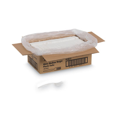 Dixie Plastic Cutlery, Mediumweight Fork, Plastic, White, 1,000/Carton (PFM21)