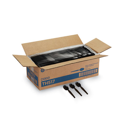 Dixie Plastic Cutlery, Heavyweight Spoon, Black, 1,000/Carton (TH517)