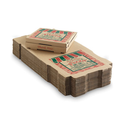 ARVCO Corrugated Pizza Boxes, Storefront, 20 x 20, Kraft/Red/Green, 25/Carton (7202504)