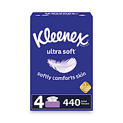 Kleenex Ultra Soft Facial Tissue, 3-Ply, White, 8.75 x 4.5, 110 Sheets/Box, 4 Boxes/Pack (50240)