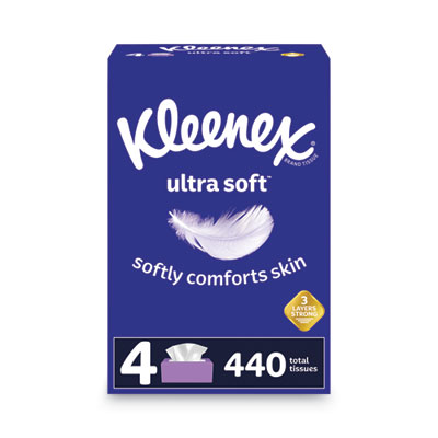 Kleenex Ultra Soft Facial Tissue, 3-Ply, White, 8.75 x 4.5, 110 Sheets/Box, 4 Boxes/Pack (50240)