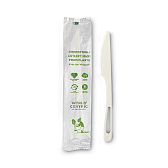 World Centric TPLA Wrapped Cutlery, Knife, Plastic, Light Beige, 750/Carton (KNPSI)