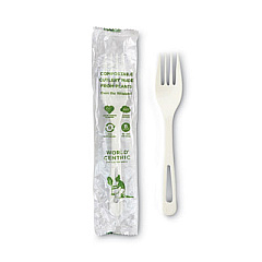 World Centric TPLA Wrapped Cutlery, Fork, Plastic, Light Beige 750/Carton (FOPSI)