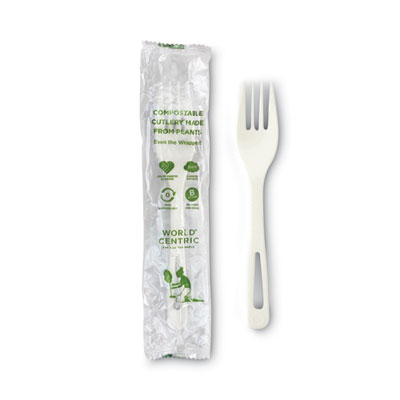 World Centric TPLA Wrapped Cutlery, Fork, Plastic, Light Beige 750/Carton (FOPSI)